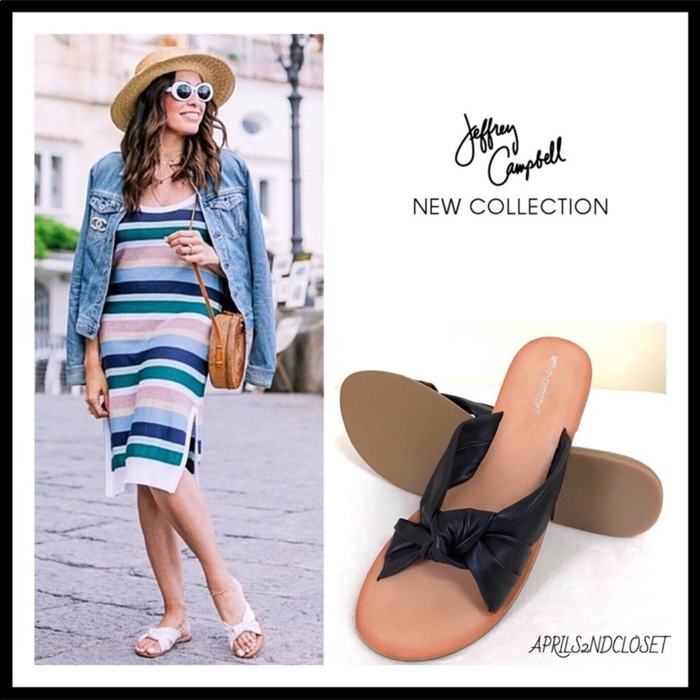 JEFFREY CAMPBELL BLACK LEATHER SLIDES SANDALS A2C - Picture 1 of 8